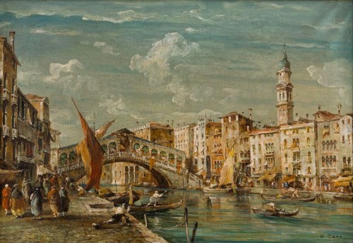 Venise, pont du Rialto - Eugenio Bonivento "Zeno" (1880 –1956) - Tableaux et dessins Style Art nouveau